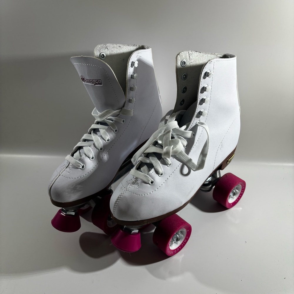 Chicago Quad White Leather Round Toe Lace Up Inline Womens Skates Size 8